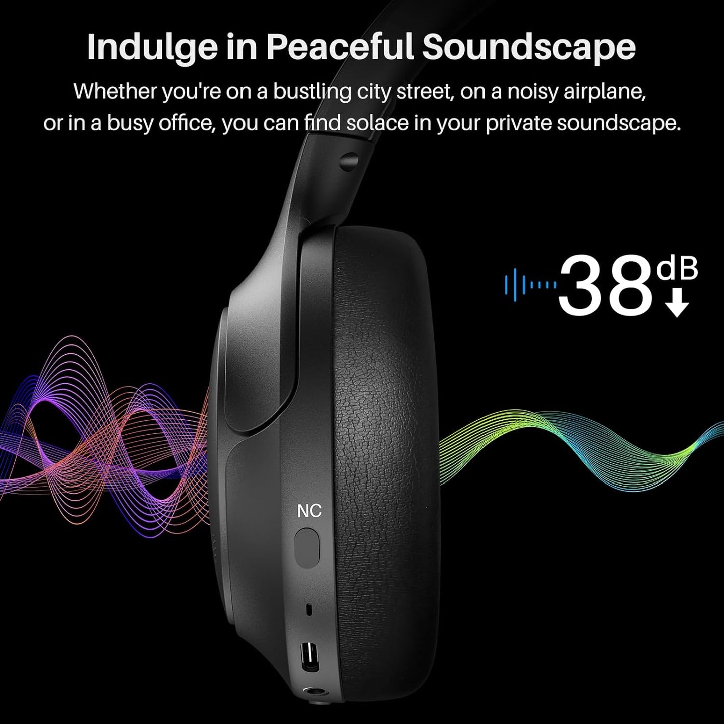 Kimiandy Active Noise Cancelling Headphones, Wireless Over Ear Bluetooth Headphones, 60H Playtime