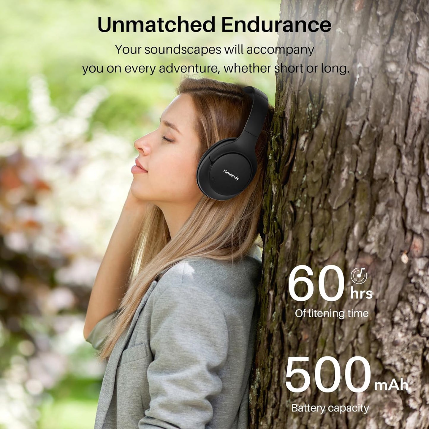 Kimiandy Active Noise Cancelling Headphones, Wireless Over Ear Bluetooth Headphones, 60H Playtime