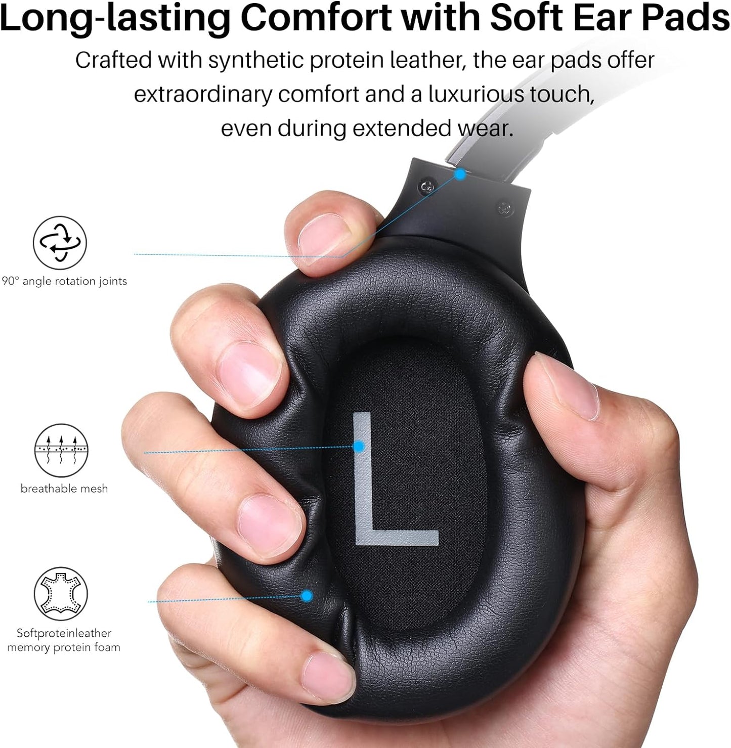 Kimiandy Active Noise Cancelling Headphones, Wireless Over Ear Bluetooth Headphones, 60H Playtime