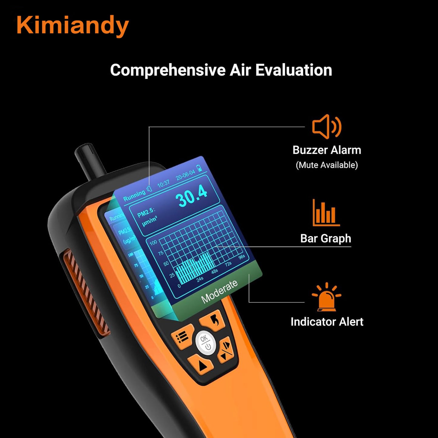 Kimiandy Formaldehyde Detector, Comprehensive Air Quality Monitor Indoor/Outdoor Air Testing