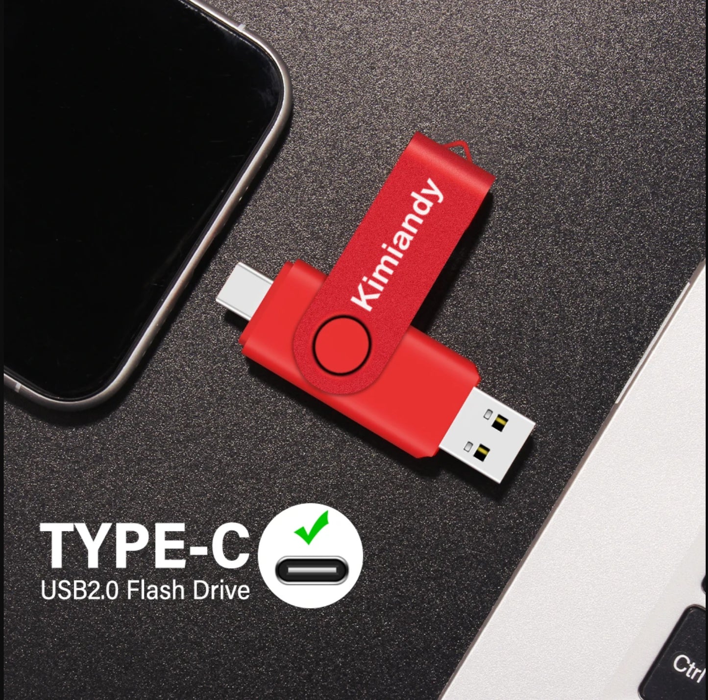 Kimiandy Red Rotatable USB Flash Drive 64GB 128G 2.0TYPE-C USB Stick Creative Gift Pen Drive