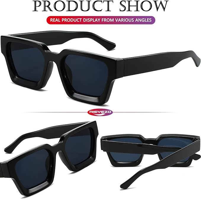 Kimiandy Square Sunglasses for Women Men Square Thick Frame Sun Glasses Simple Designer Style Shades