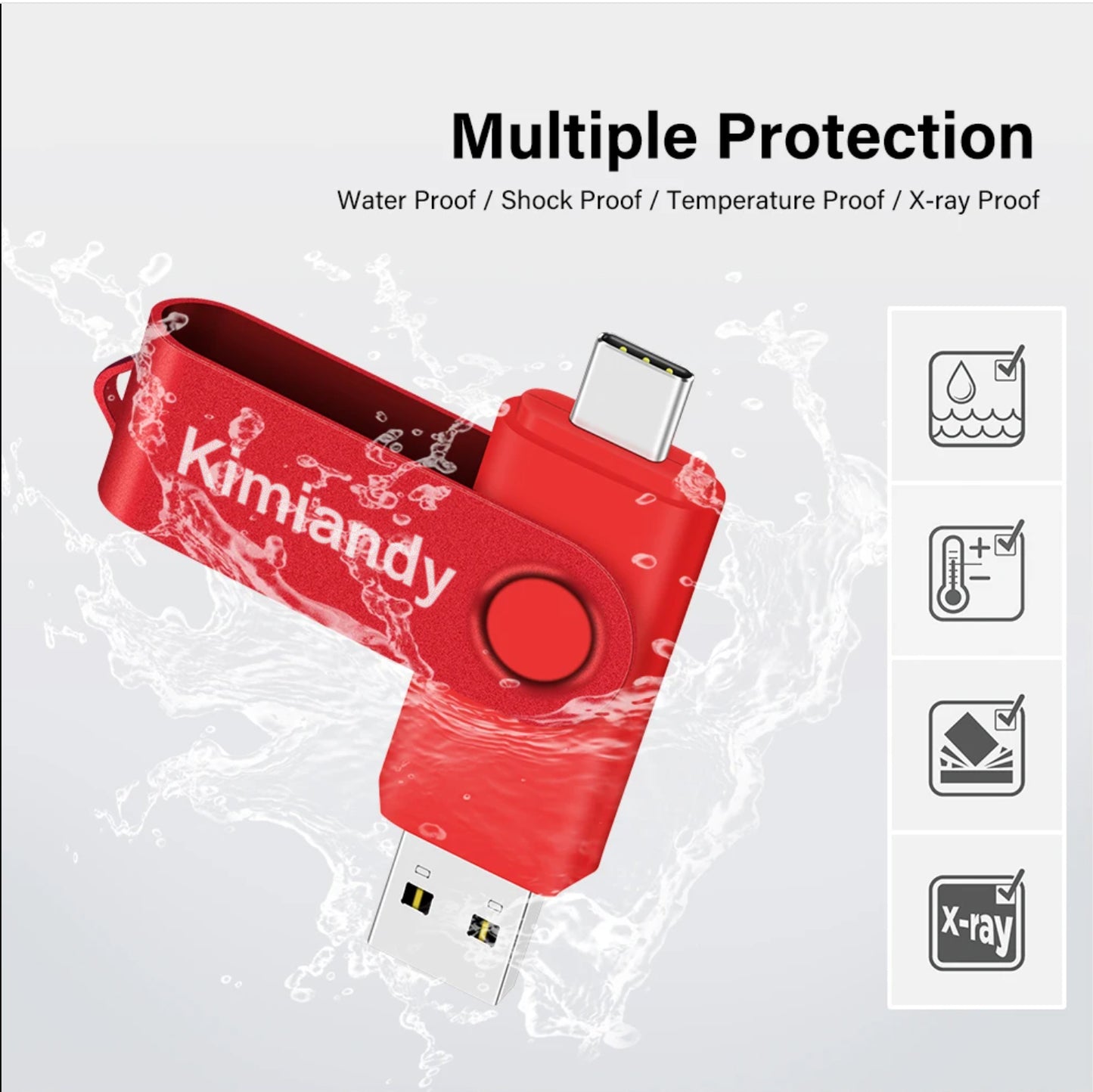 Kimiandy Red Rotatable USB Flash Drive 64GB 128G 2.0TYPE-C USB Stick Creative Gift Pen Drive